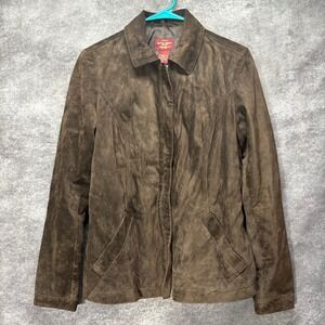 Eddie Bauer Seattle Suede Leather Jacket Womens Size M Chocolate Brown Full Zip